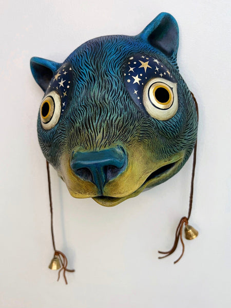 Kristen Egan - "Callisto" - gourd, wood, paper clay, acrylics, metal leaf, leather and brass