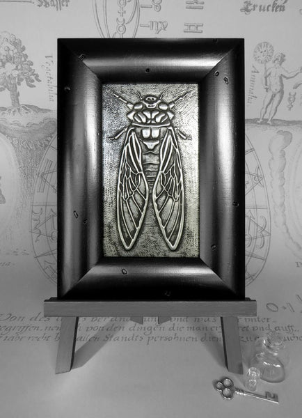 A Curious Elixir - 'Cicada' - hand embossed repoussé metal wall art