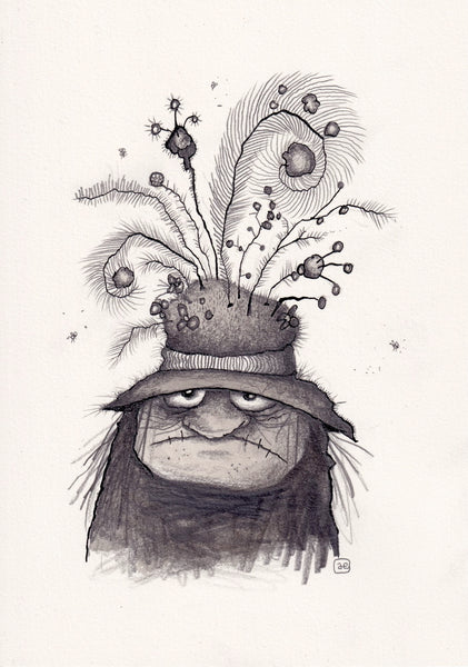 Adam Elliot - 'Margaret Dugglebee' - waterproof ink, ink wash and graphite on Arches hot-pressed watercolour paper'