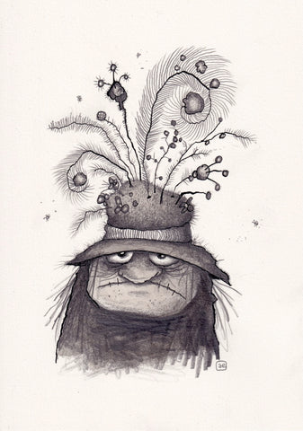 Adam Elliot - 'Margaret Dugglebee' - waterproof ink, ink wash and graphite on Arches hot-pressed watercolour paper'