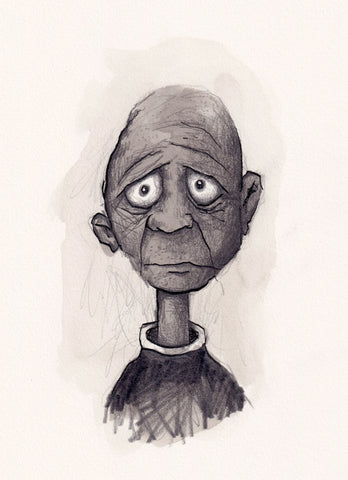 Adam Elliot - 'Ruben Winslow' - waterproof ink, ink wash and graphite on Arches hot-pressed watercolour paper'