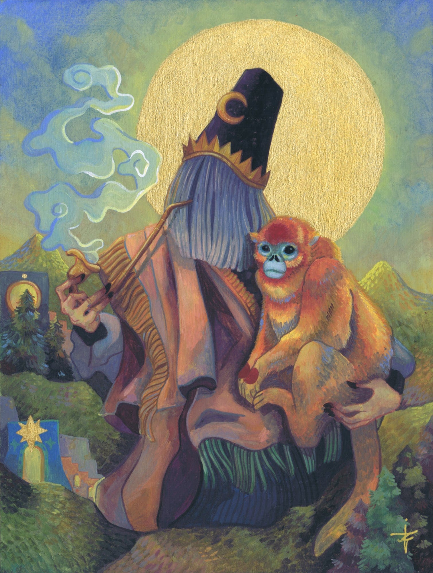 Ashlea Ashlea Bechaz - 'The Witch and Their Familiar' - gouache on panel ...