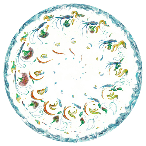 Brian Cheung - 'Everywhere We Go' - watercolour and gouache on paper, mounted on bamboo lazy Susan