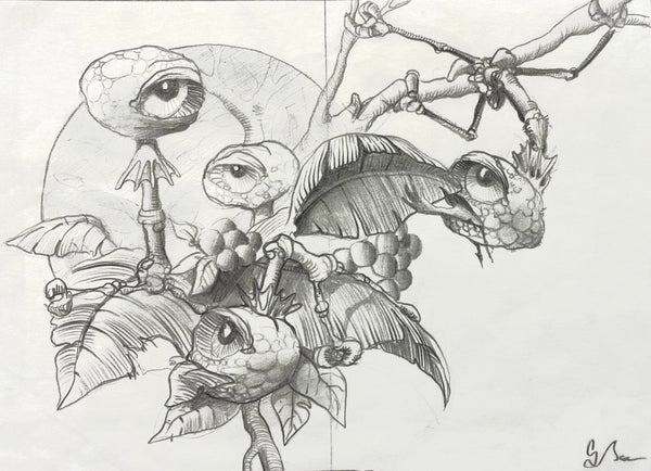 Graeme Base - 'Centrifugal Bloortcrooners' - pencil on paper