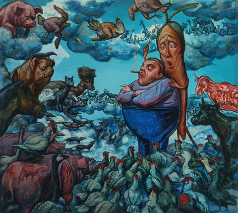 Chrigel Farner - 'All The Animals He Ate' - acrylic on primed cardboard mounted on wood cradle