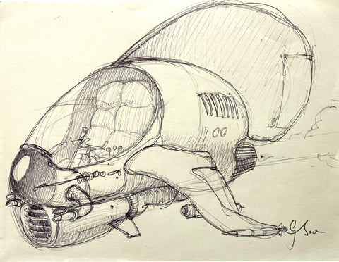 Graeme Base - 'Commuter Pod 1' - ink on paper