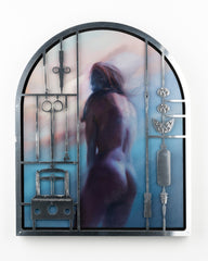 Liz Gridley - 'Do You Fear Decomposition?' - oil on aluminium with metal lace frame