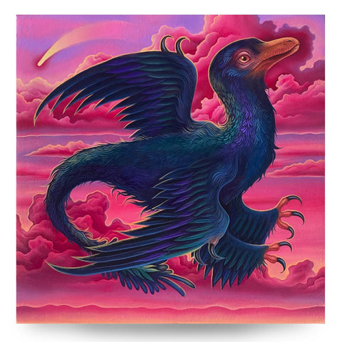 Ellie Davies - 'Microraptor' - oil paint on wooden panel
