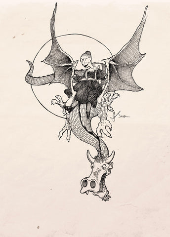 Graeme Base - 'Grandma’s Dragon (Action)' - ink on paper