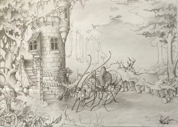 Graeme Base - 'In Search of the Jabberwocky' - pencil on paper