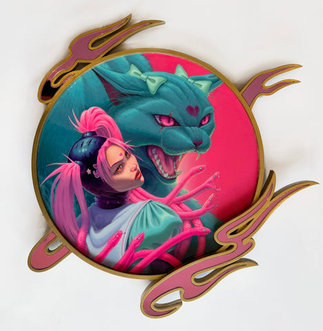 Izzy Faith V - 'Quietly Seething' - acrylic on custom cut board with mirrored acrylic sheet