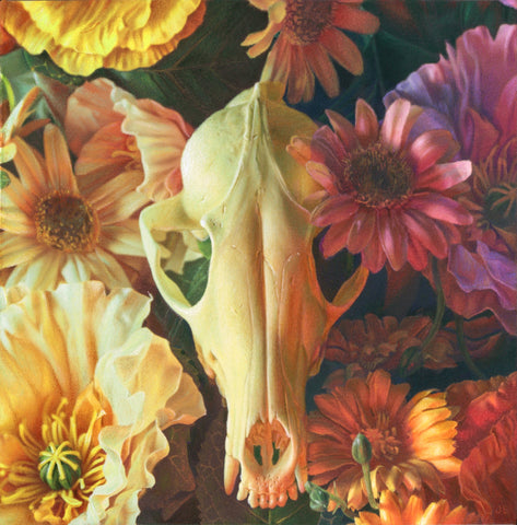 JB Burke - 'Caro et Flos I (Flesh and Flower)' - coloured pencil on Arches watercolour paper, mounted on birch panel