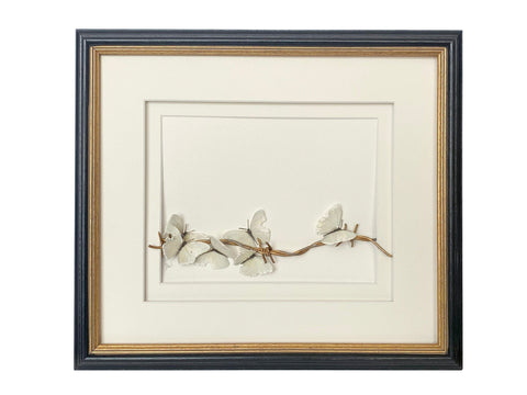 Jen Selmore - 'Despite Us' - pencil & watercolour, barbed wire, metal flake & vintage frame