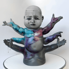 Liz Gridley - "Baby Tears" - acrylic, oil, UV resin, metal chain, beads & vinyl Toddlerpillar