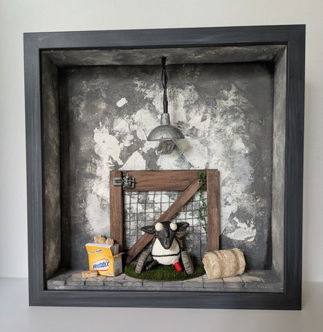 Madam Helen (AKA Dollybox Dioramas)- 'Saturday' - clay, balsa wood, cardboard, foam-board, paper, metal, LED lights, acrylic paint & mixed media.