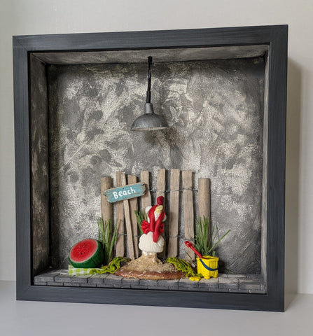 Madam Helen (AKA Dollybox Dioramas)- 'Tilt' - clay, balsa wood, cardboard, foam-board, paper, metal, LED lights, acrylic paint & mixed media.