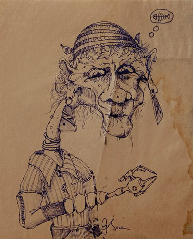 Graeme Base - 'Mr Fishbone' - ink on paper