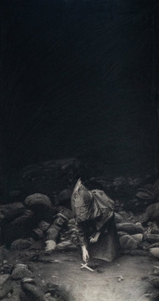 Rhys Knight - 'Bygone Relics' - charcoal on Stonehenge paper