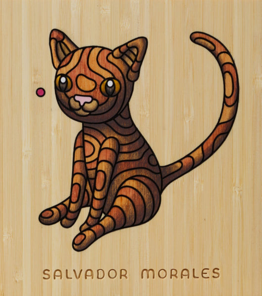 Salvador Morales - 'Waiting' - acrylic gouache, coloured pencil & wood stain on wood