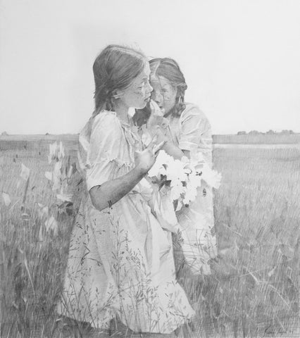 Sean Layh - 'Children in a Field (pencil study)' - graphite on paper