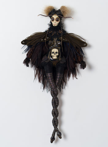 Selene Mauri Cochrane - 'Melmoth' - ceramic, various fabrics and threads, wire, human hair, handmade chain-stitched lace