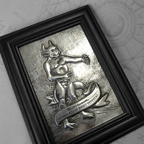 A Curious Elixir - "Selfie Demon" - hand embossed repoussé metal wall art