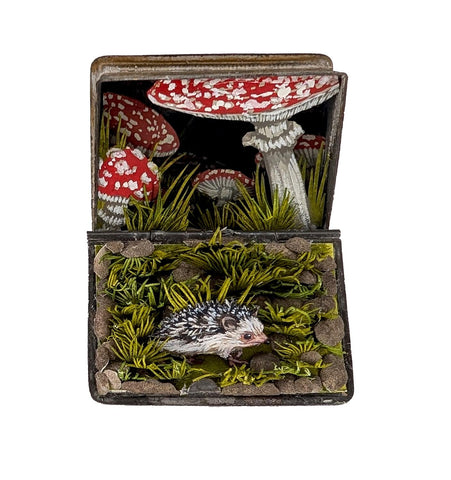 Shannon Taylor - 'Hedgehog' - hand-cut watercolour collage in vintage rosary box