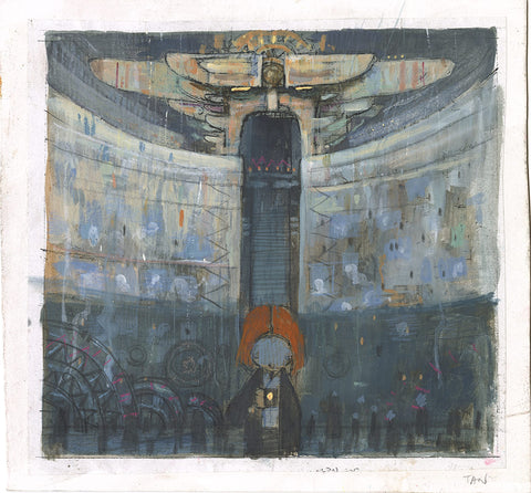 Shaun Tan - ''Machine' Colour Study' - acrylic and coloured pencil on photocopied drawing