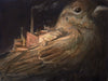 Shaun Tan - 'Small Industrial Estate on the Back of a Sparrow' - oil on wood