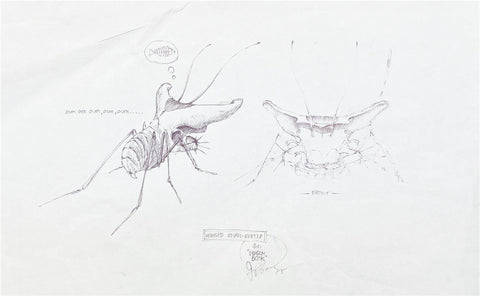 Graeme Base - 'Winged Snail-Beetle' - ink on paper