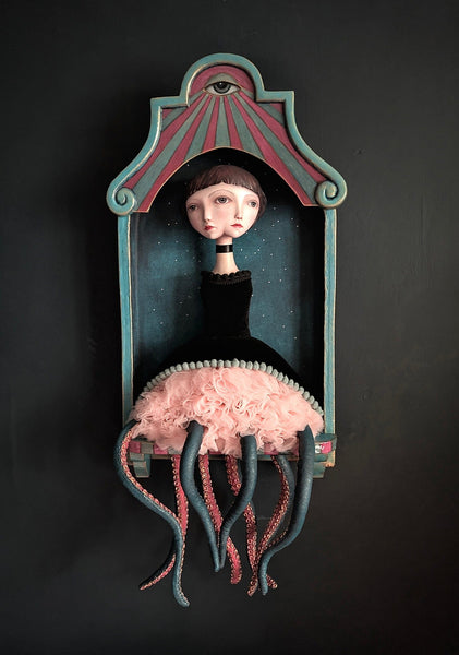 Zoe Thomas - 'Amélie Amélie, The Mystic Twin' - paper clay, epoxy clay, wire, cardboard, wood, fabric, acrylic and oil paint