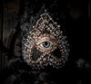 Agatha Black - 'Oracle' - mohair fabric, polymer clay, wire, seed bags, glass eye, human hair, glue, wooden display base