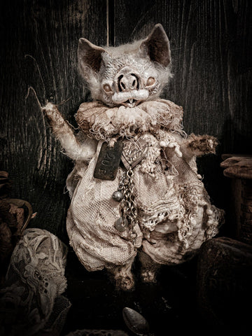 Agatha Black - 'Pale Bat' - mohair, resin, ceramic, wire, cotton, acrylic and oil paint
