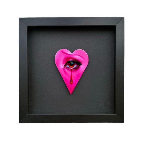 Amber Carr - 'Pink Eye' - acrylic on wood in shadow box
