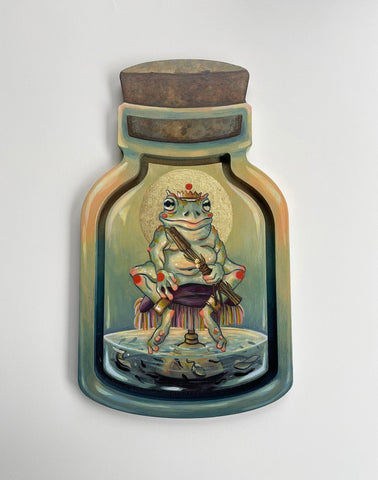 Ashlea Bechaz - 'King Froggo Holding Court' -  acryla gouache on wood panel