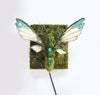 Caroline Dewison - 'Jewelled Moss Fly' - clay, resin, wire, flock, electric motor & birch ply