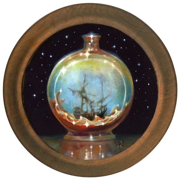 Esao Andrews - 'Bottle Wreck' - oil on round wood block
