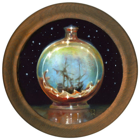 Esao Andrews - 'Bottle Wreck' - oil on round wood block