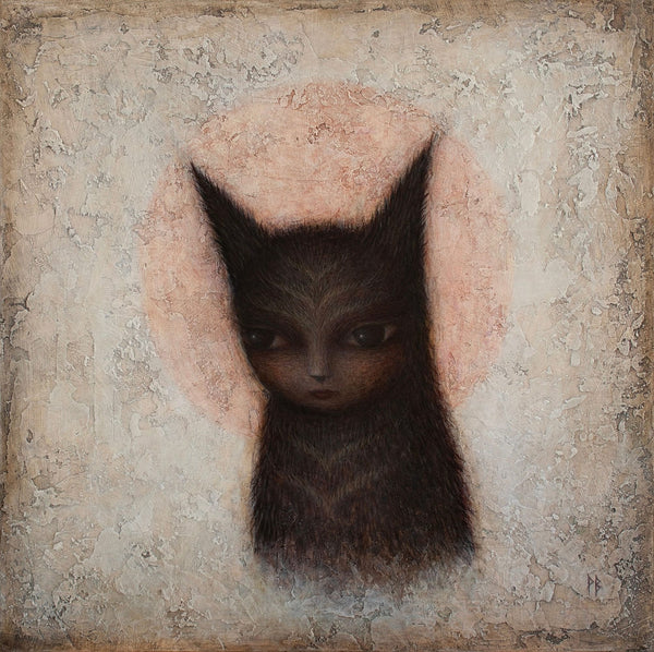 Paul Barnes - 'The Black Cat and the Blood Moon' - acrylic and plaster on cradled wood panel