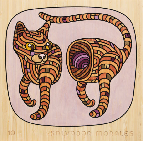 Salvador Morales - '10' - acrylic, gouache and wood stain on cradled wood panel