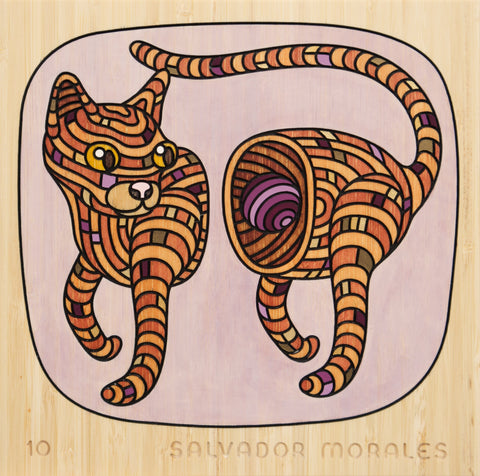 Salvador Morales - '10' - acrylic, gouache and wood stain on cradled wood panel