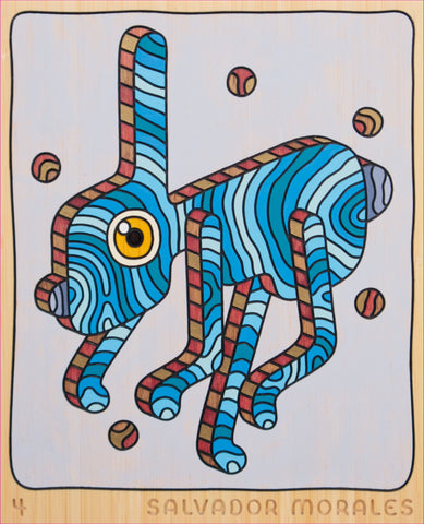 Salvador Morales - '4' - acrylic, gouache and wood stain on cradled wood panel