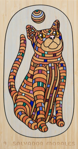 Salvador Morales - '9' - acrylic, gouache and wood stain on cradled wood panel