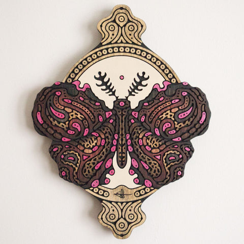 Salvador Morales - 'Charm of the Third Eye' - wood stain, acrylic, coloured pencil and resin on wood