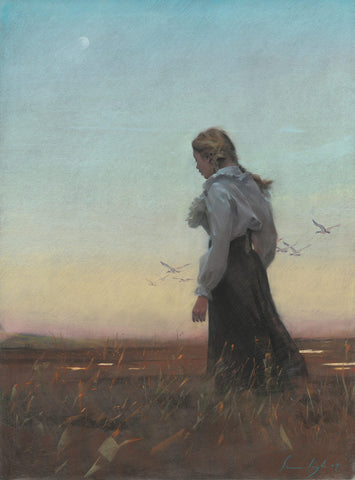 Sean Layh - 'Girl with Moon (colour study)' - conté, tinted pencil and pastel on paper