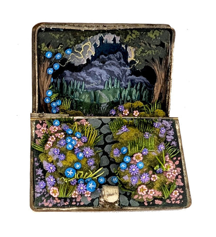 Shannon Taylor - 'Castle' - hand-cut watercolour collage in vintage rosary box