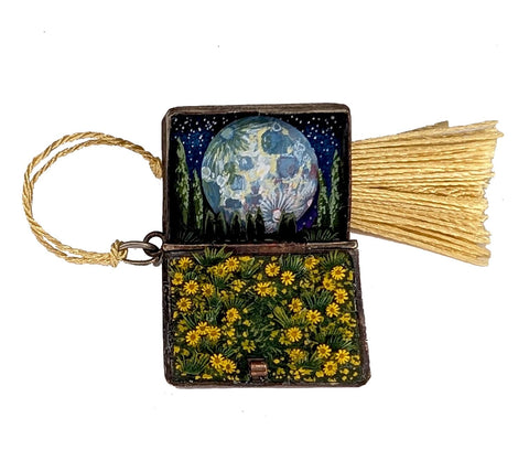 Shannon Taylor - 'Moon' - hand-cut watercolour collage in vintage rosary box