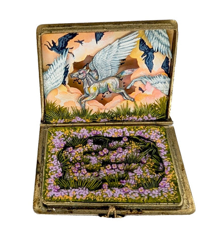 Shannon Taylor - 'Pegasus' - hand-cut watercolour collage in antique cosmetic compact