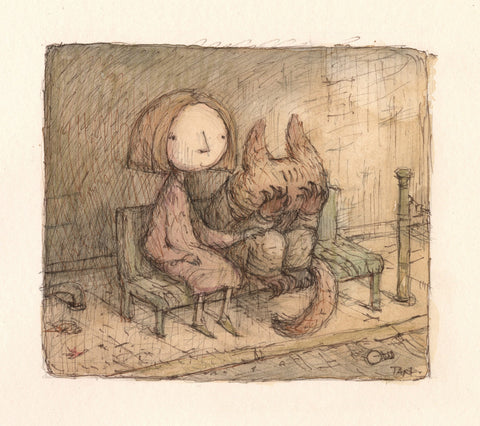 Shaun Tan - 'Bus Stop' - watercolour, coloured pencil and pen on paper