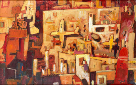 Shaun Tan - ''Mad City' Colour Study' - oil on cardboard